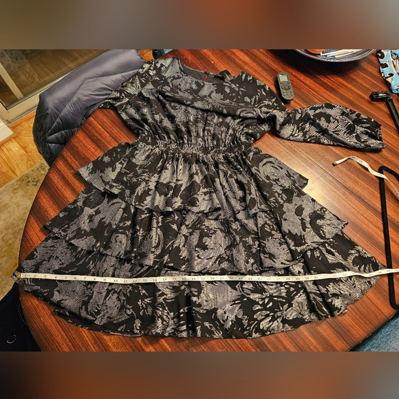 Lane Bryant Graphic Floral Black GrayKnee Length Tiered Dress Sz 14/16 NWT - Picture 10 of 15